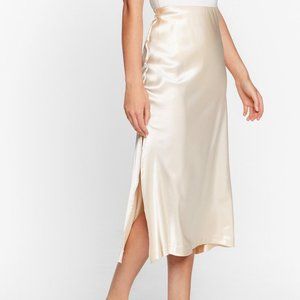 Slinky Satin Slit Midi Skirt